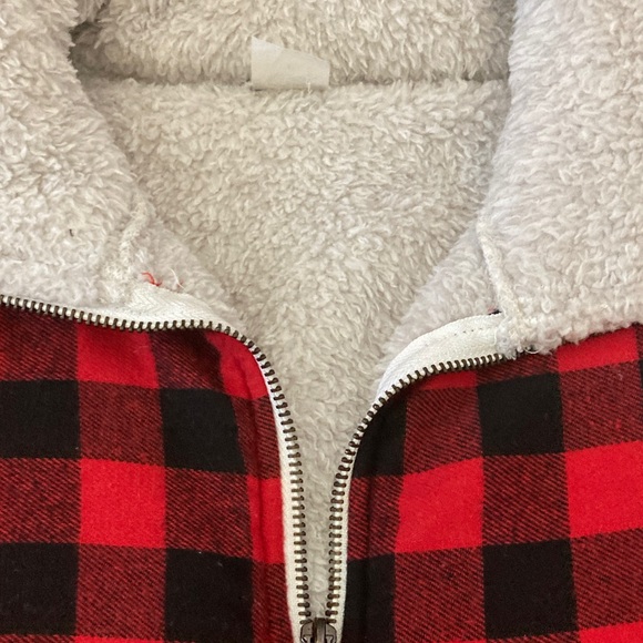 Cozy Red and Black Plaid Sherpa Sweatshirt (Handmade) - Picture 2 of 7